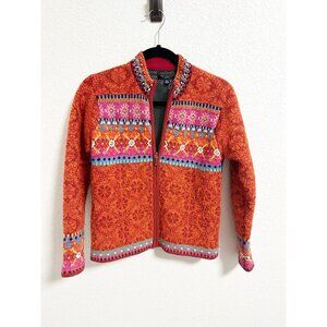 Icelandic Design Wool Mohair Blend Zip‎ Up Sweater Jacket Aztec Print Small